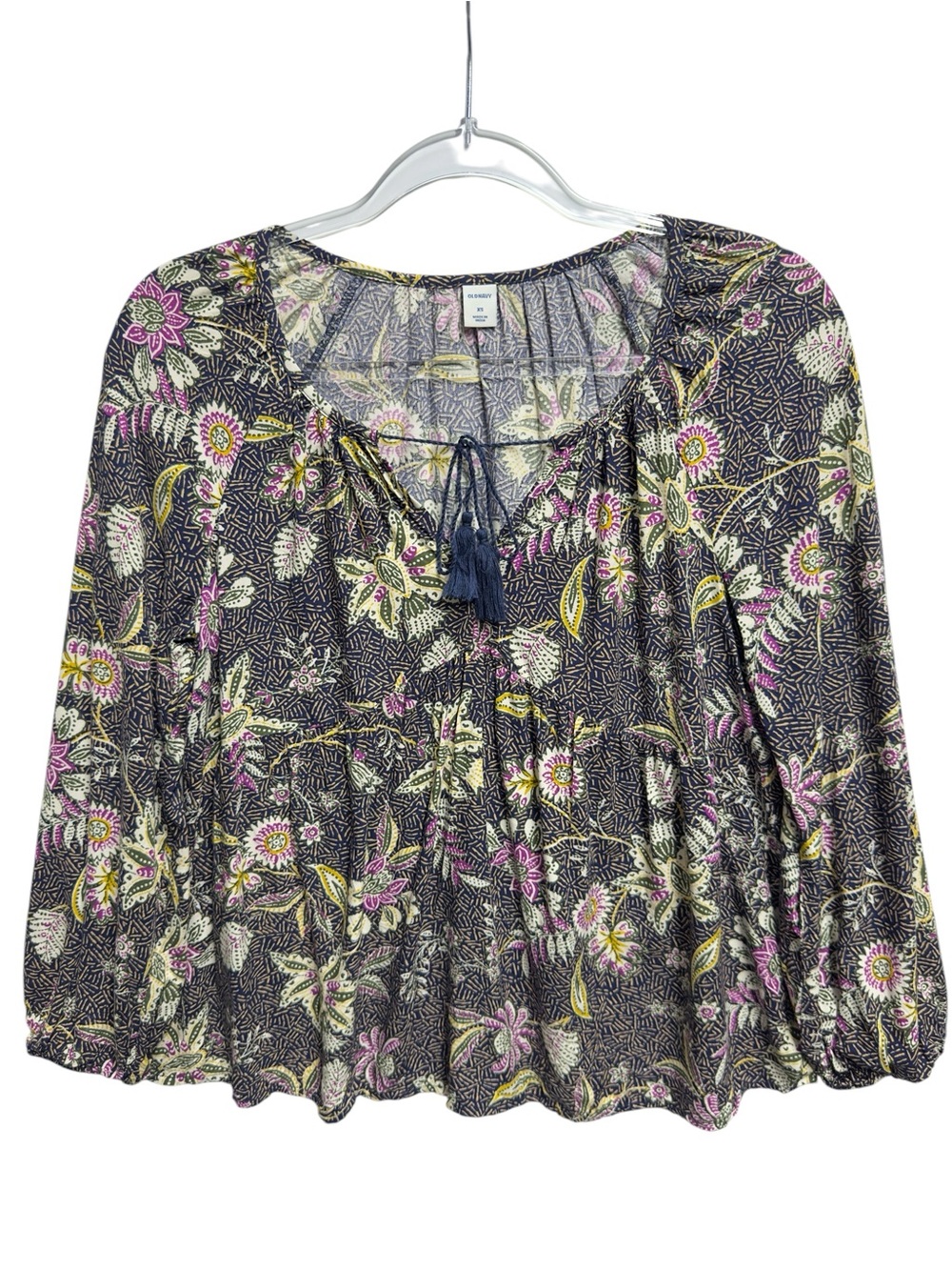Pure Rayon Floral Peasant Top Tassel Fringe Rope